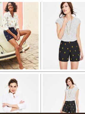 Boden Women's Tropical Linen Embroidered Pineapple Print Dress Shorts Small 4